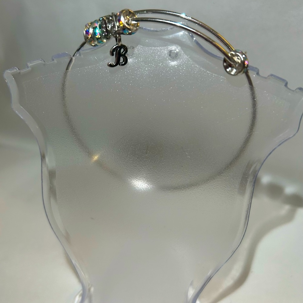 NEW Handmade Fashion Silver Tone “B” Initial Bracelet with Faux AB Crystals